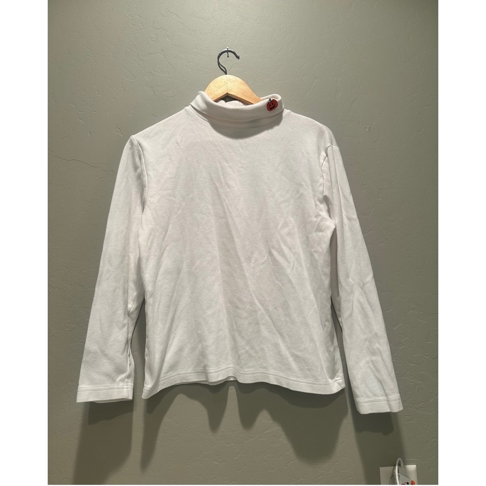 White Turtleneck Pumpkin Embroidered Top Holiday Editions Size Medium Halloween